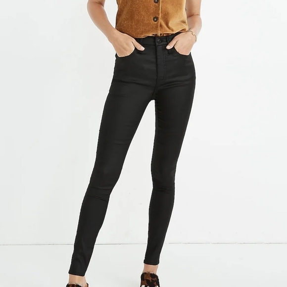 Madewell 10" High-rise Skinny Jeans Coated Edition Black Leather Look AA588 - Picture 10 of 10